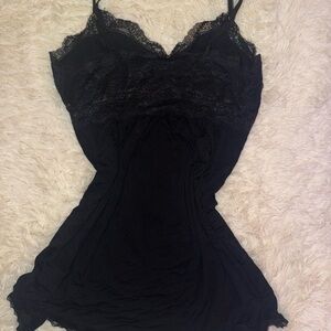 INC International Concepts Black Lace Trim Chemise
